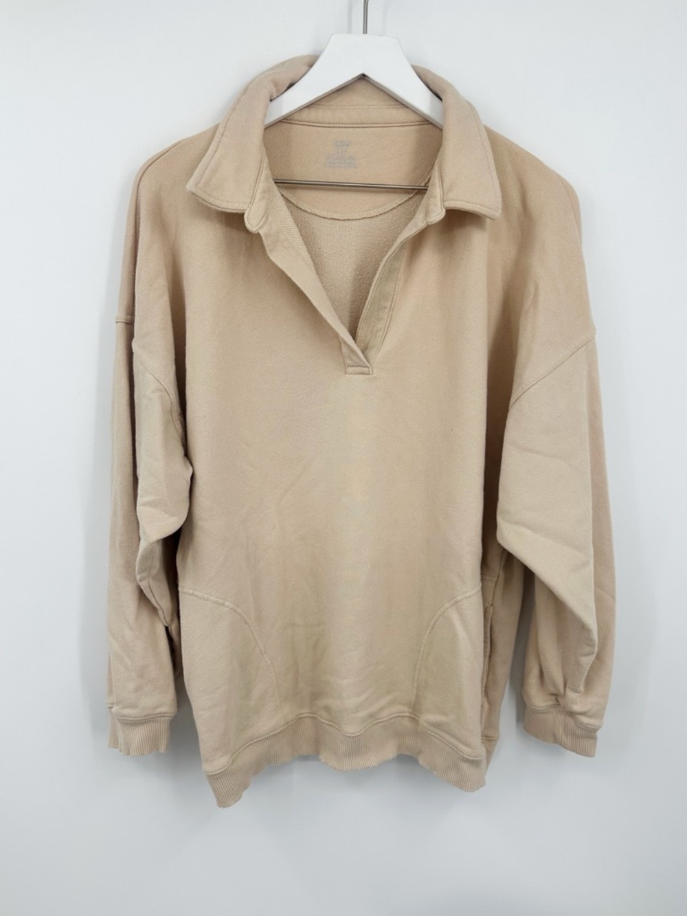 Aerie Tan Sweatshirt Size Small V Neck Collard Loungewear Cozy
